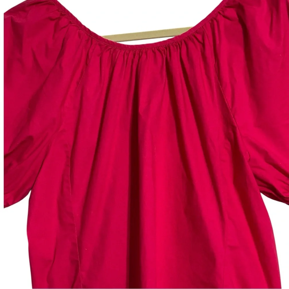 J Crew Magenta Rose V-back Zip Puff Sleeve Stretch Cotton Blend Poplin Blouse